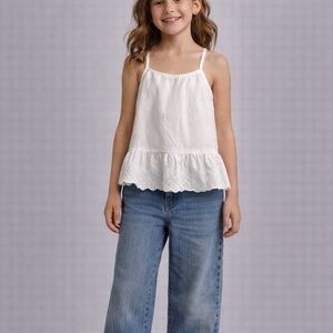 SOLD!! Girls | Eyelet Lace Peplum Tank Top | Size 7/8 | White